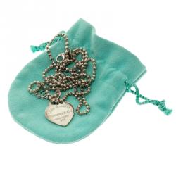 Pre Owned Tiffany & Co. Return To Tiffany Heart Tag Enamel Finish Pendant Silver Bead Necklace