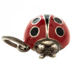 Pre Owned Tiffany & Co. Red & Black Enamel Ladybug Silver Charm Pendant