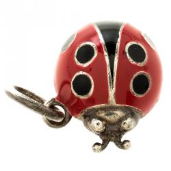 Pre Owned Tiffany & Co. Red & Black Enamel Ladybug Silver Charm Pendant