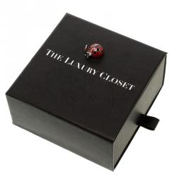 Pre Owned Tiffany & Co. Red & Black Enamel Ladybug Silver Charm Pendant