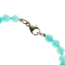 Pre Owned Tiffany & Co. Return To Tiffany Mini Heart Tag Silver Amazonite Bead Bracelet