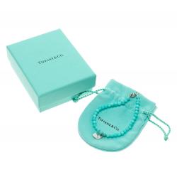 Pre Owned Tiffany & Co. Return To Tiffany Mini Heart Tag Silver Amazonite Bead Bracelet