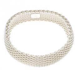 Pre Owned Tiffany & Co. Somerset Silver Mesh Link Bangle Bracelet 18cm