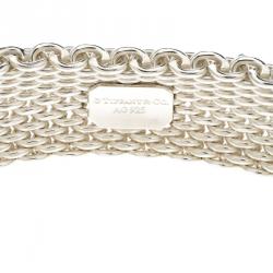 Pre Owned Tiffany & Co. Somerset Silver Mesh Link Bangle Bracelet 18cm