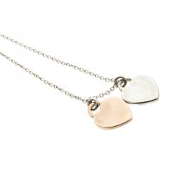Pre Owned Tiffany & Co. Return To Tiffany Double Heart Tag Rubedo Silver Pendant Chain Necklace