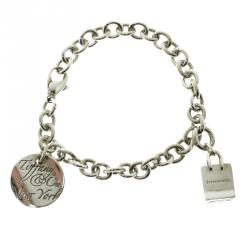 Tiffany & Co. Tiffany Note & Shopping Bag Charm Silver Bracelet