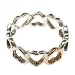 Pre Owned Tiffany and Co. Hearts 18k Rose Gold & Silver Band Ring Size 58
