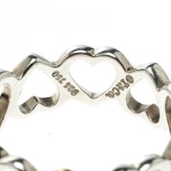 Pre Owned Tiffany and Co. Hearts 18k Rose Gold & Silver Band Ring Size 58