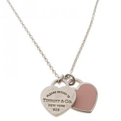 mini double heart tag pendant pink