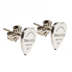 Pre Owned Tiffany & Co. Return To Tiffany Mini Heart Tag Silver Stud Earrings