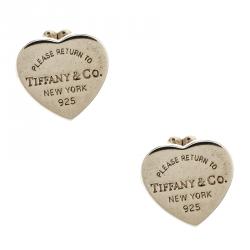 Pre Owned Tiffany & Co. Return To Tiffany Mini Heart Tag Silver Stud Earrings