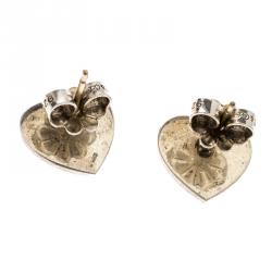Pre Owned Tiffany & Co. Return To Tiffany Mini Heart Tag Silver Stud Earrings