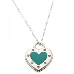 Pre Owned Tiffany & Co. Return To Tiffany Love Heart Enamel Silver Pendant Necklace
