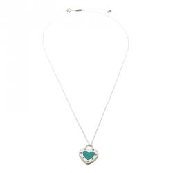 Pre Owned Tiffany & Co. Return To Tiffany Love Heart Enamel Silver Pendant Necklace