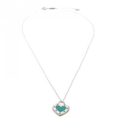 Pre Owned Tiffany & Co. Return To Tiffany Love Heart Enamel Silver Pendant Necklace