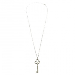 Pre Owned Tiffany & Co. Trefoil Key Silver Pendant Oval Link Chain Necklace