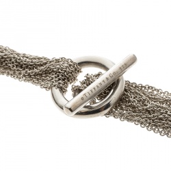 Pre Owned Tiffany & Co Heart Mesh Chain Silver Toggle Necklace