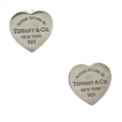 Pre Owned Tiffany & Co. Return To Tiffany Mini Heart Tag Silver Stud Earrings