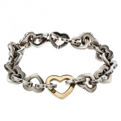 Pre Owned Tiffany & Co. Heart Link 18k yellow gold & Silver Bracelet 17 cm