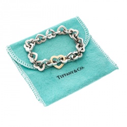 Pre Owned Tiffany & Co. Heart Link 18k yellow gold & Silver Bracelet 17 cm