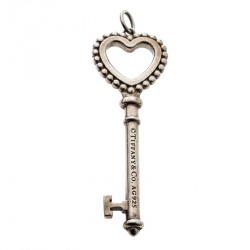 Pre Owned Tiffany & Co. Beaded Heart Enamel Key Silver Pendant