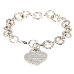 Pre Owned Tiffany & Co. Return To Tiffany Heart Tag Charm Silver Bracelet 18CM