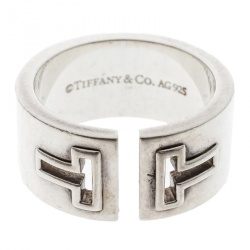 Pre Owned Tiffany & Co. T Cutout Silver Open Band Ring Size 58