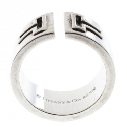 Pre Owned Tiffany & Co. T Cutout Silver Open Band Ring Size 58
