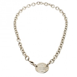 Pre Owned Tiffany & Co. Return to Tiffany Oval Tag Silver Choker Necklace