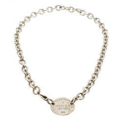 Pre Owned Tiffany & Co. Return to Tiffany Oval Tag Silver Choker Necklace