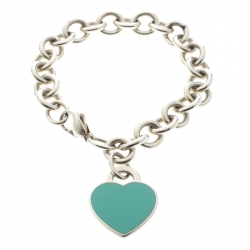 Pre Owned Tiffany & Co. Return To Tiffany Enamel Heart Tag Silver Bracelet 18cm