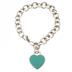 Pre Owned Tiffany & Co. Return To Tiffany Enamel Heart Tag Silver Bracelet 18cm