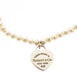 Pre Owned Tiffany & Co. Return To Tiffany Pearl Silver Heart Tag Bracelet