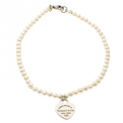 Pre Owned Tiffany & Co. Return To Tiffany Pearl Silver Heart Tag Bracelet