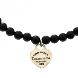 Pre Owned Tiffany & Co. Return To Tiffany Silver Heart Tag Onyx Bead Bracelet