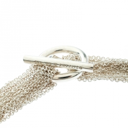 Pre Owned Tiffany & Co. Circular Silver Multi Chain Mesh Toggle Necklace