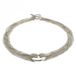 Pre Owned Tiffany & Co. Circular Silver Multi Chain Mesh Toggle Necklace