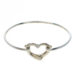 Pre Owned Tiffany & Co. Elsa Peretti Open Heart Diamond Embedded Silver Bangle