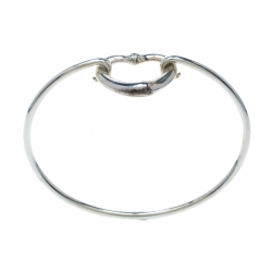 Pre Owned Tiffany & Co. Elsa Peretti Open Heart Diamond Embedded Silver Bangle