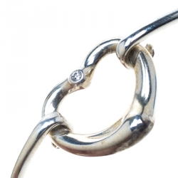 Pre Owned Tiffany & Co. Elsa Peretti Open Heart Diamond Embedded Silver Bangle
