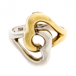 Pre Owned Tiffany & Co. Double Heart Silver & 18k Yellow Gold Ring Size 50.5
