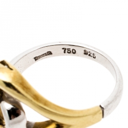 Pre Owned Tiffany & Co. Double Heart Silver & 18k Yellow Gold Ring Size 50.5