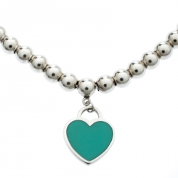 Pre Owned Tiffany & Co. Return to Tiffany Enamel Heart Tag Silver Beads Bracelet 17cm