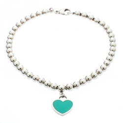 Pre Owned Tiffany & Co. Return to Tiffany Enamel Heart Tag Silver Beads Bracelet 17cm