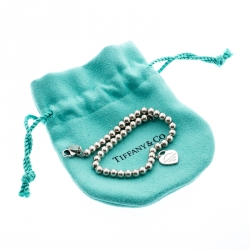 Pre Owned Tiffany & Co. Return to Tiffany Enamel Heart Tag Silver Beads Bracelet 17cm