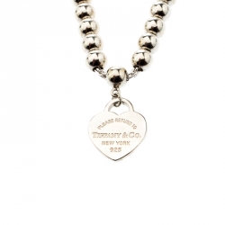 Pre Owned Tiffany & Co. Return to Tiffany Enamel Heart Tag Silver Bead Bracelet