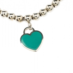Pre Owned Tiffany & Co. Return to Tiffany Enamel Heart Tag Silver Bead Bracelet