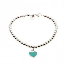 Pre Owned Tiffany & Co. Return to Tiffany Enamel Heart Tag Silver Bead Bracelet