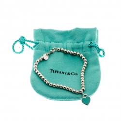 Pre Owned Tiffany & Co. Return to Tiffany Enamel Heart Tag Silver Bead Bracelet