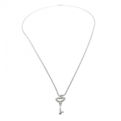 Pre Owned Tiffany & Co. Enamel Beaded Heart Key Silver Pendant Necklace